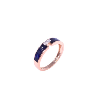 Bague en or rose, diamants et résine nacrée bleu de Prusse