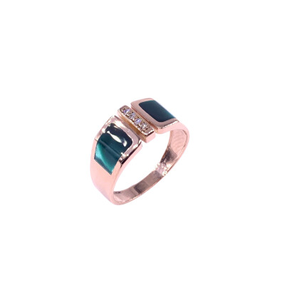 Bague en or rose, diamants et résine nacrée vert bronze