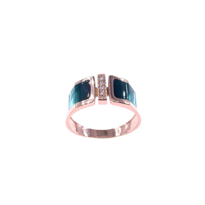 Bague en or rose, diamants et résine nacrée vert bronze