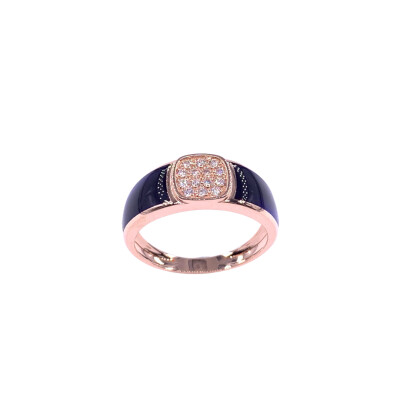 Bague en or rose, diamants et résine nacrée bleu de Prusse