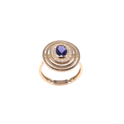 Bague en or jaune, iolite et diamants