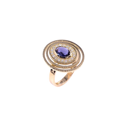 Bague en or jaune, iolite et diamants