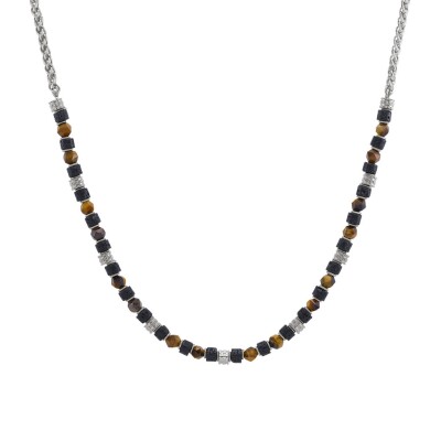 Bracelet en acier, œil de tigre et pierre de lave