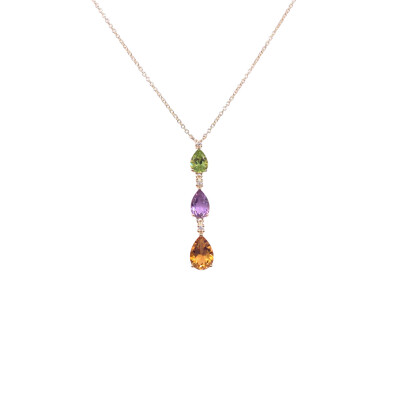 Collier en or rose, améthyste, citrine, péridot et diamants
