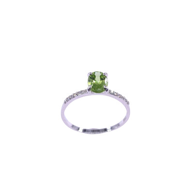 Bague en or blanc, péridot et diamants