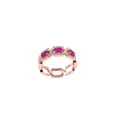 Bague en or rose, rubis et diamants