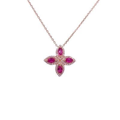 Collier en or rose, rubis et diamants