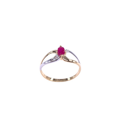Bague en or jaune, bicolore, rubis et diamants