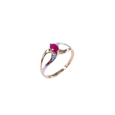 Bague en or jaune, bicolore, rubis et diamants