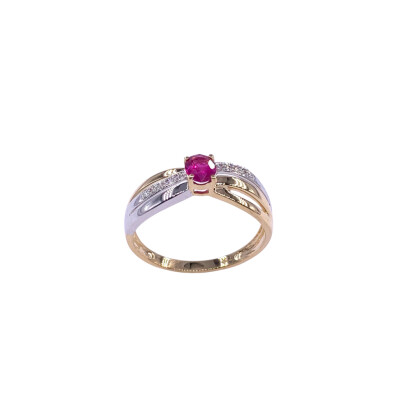 Bague en or jaune, bicolore, rubis et diamants