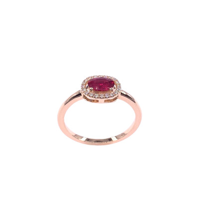 Bague en or rose, rubis et diamants