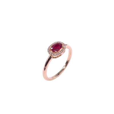 Bague en or rose, rubis et diamants