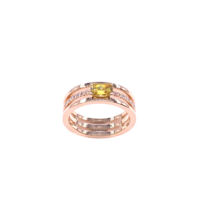 Bague en or rose, saphir jaune et diamants