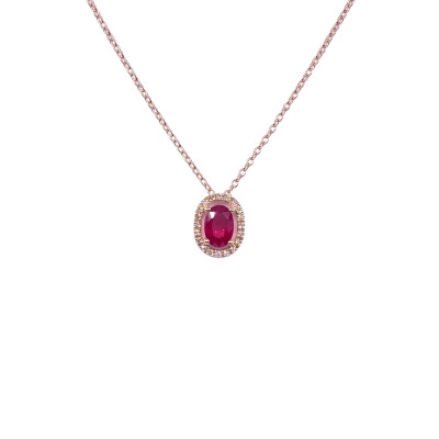 Collier en or rose, rubis et diamants