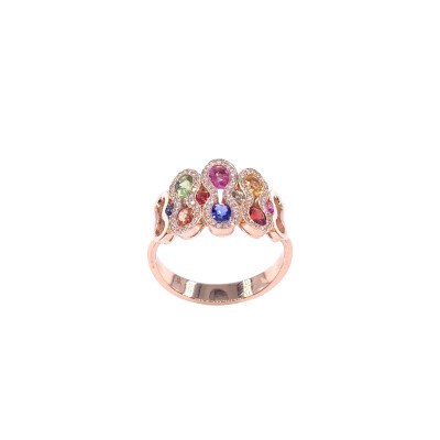 Bague en or rose, saphirs multicolores et diamants