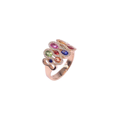 Bague en or rose, saphirs multicolores et diamants