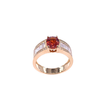 Bague en or rose, saphir orange et diamants