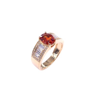 Bague en or rose, saphir orange et diamants