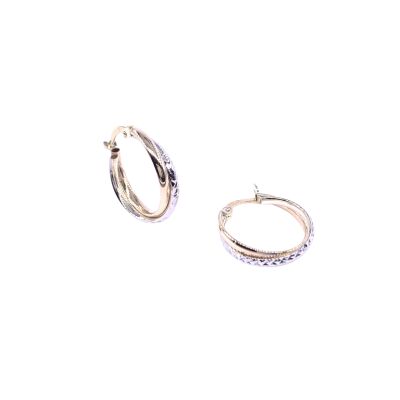 Créoles en or jaune bicolore, diamètre extérieure 17mm