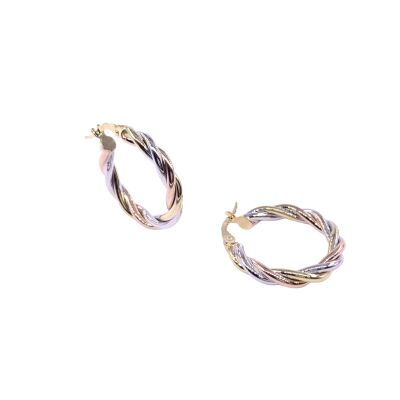 Créoles en or jaune bicolore, diamètre extérieure 21mm