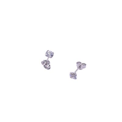 Boucles d'oreilles en or blanc et oxydes de zirconium 4mm