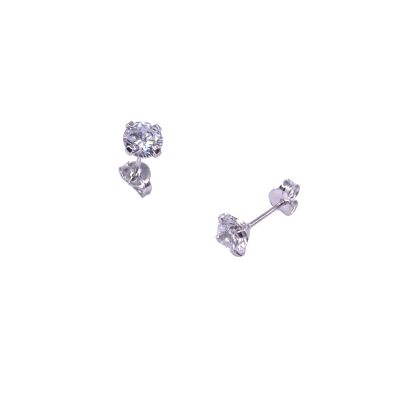 Boucles d'oreilles en or blanc et oxydes de zirconium 5mm