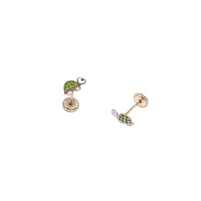 Boucles d'oreilles en or jaune motif tortue, fermoir système vis