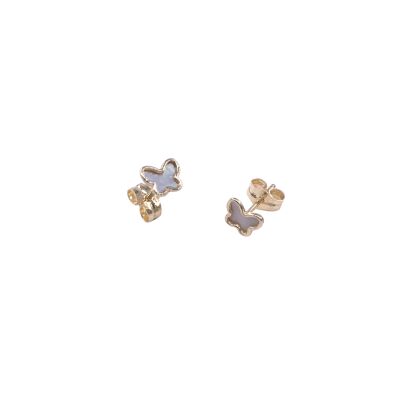 Boucles d'oreilles en or jaune motif papillon nacre, fermoir poussette