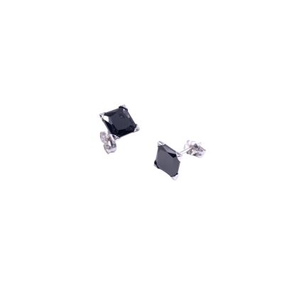 Boucles d'oreilles en or blanc et oxydes de zirconium noir 6mm