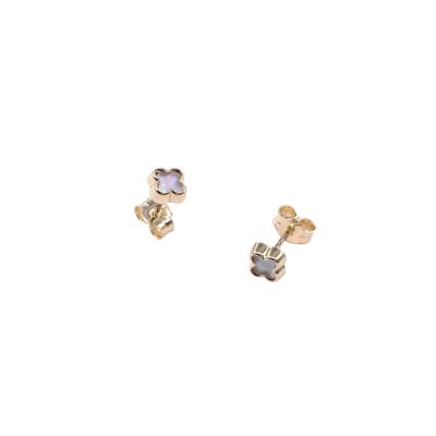 Boucles d'oreilles en or jaune motif papillon fleur, fermoir poussette