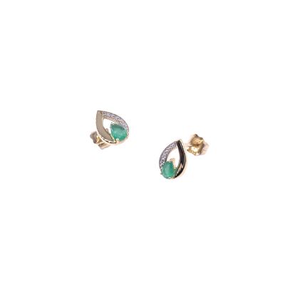 Boucles d'oreilles en or jaune, bicolore et émeraudes