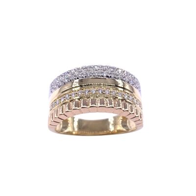 Bague en or jaune, tricolore et diamants