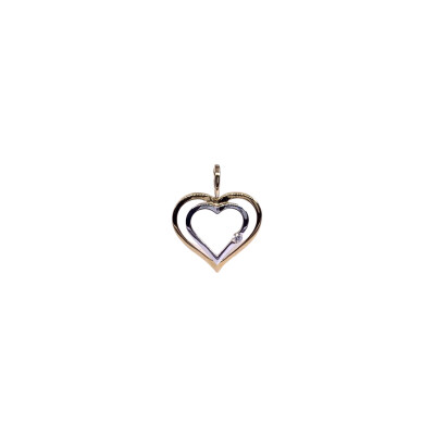 Pendentif en or jaune, or blanc et diamant, motif cœur