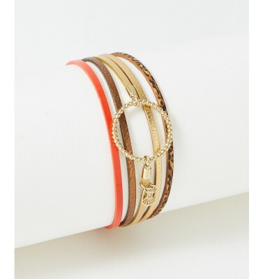 Bracelet Flowersforzoé en cuir et métal doré