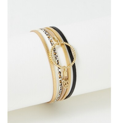 Bracelet Flowersforzoé en cuir et métal doré