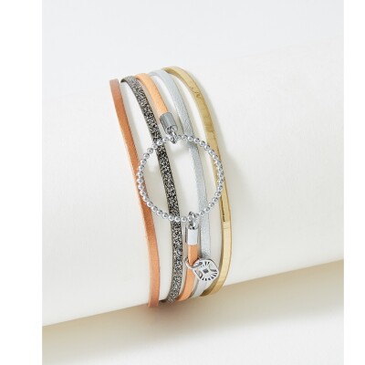 Bracelet Flowersforzoé en cuir et métal doré