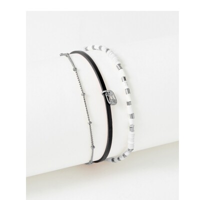 Bracelet Flowersforzoé en cuir et métal blanc