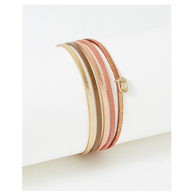 Bracelet FlowersforZoé en cuir et métal doré