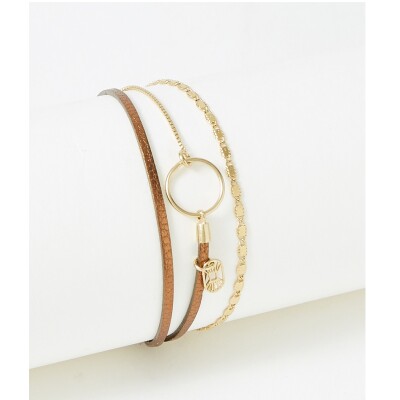 Bracelet Flowersforzoé en cuir et métal doré