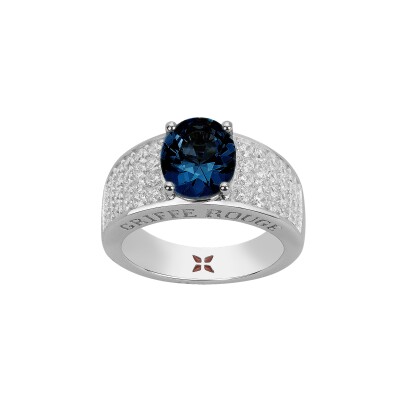 Bague Griffe Rouge en argent, oxyde de couleur bleue et oxydes de zirconium