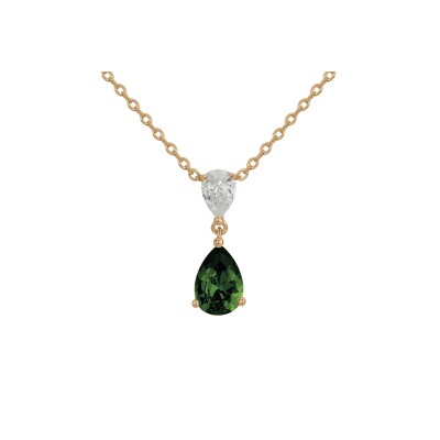 Collier Griffe Rouge en plaqué or jaune, oxyde coloré vert et oxyde de zirconium