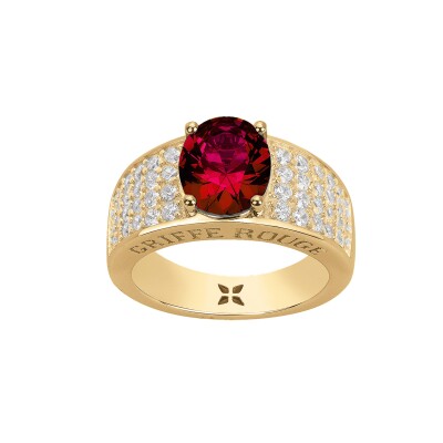 Bague Griffe Rouge en plaqué or, oxydes de couleur rouge et oxyde de zirconium
