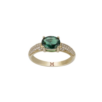 Bague Griffe Rouge en plaqué or, oxyde de couleur vert et oxydes de zirconium