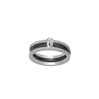 Bague en céramique, argent et oxyde de zirconium