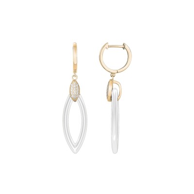 Boucles d'oreilles en plaqué or, céramique noire et oxydes de zirconium