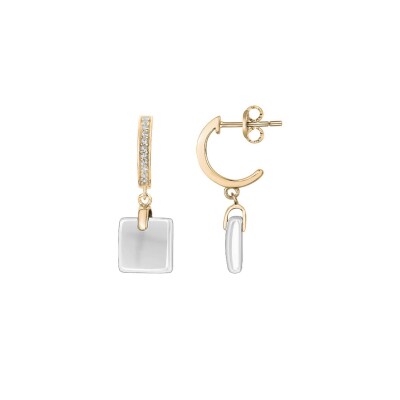 Boucles d'oreilles en plaqué or, céramique noire et oxydes de zirconium