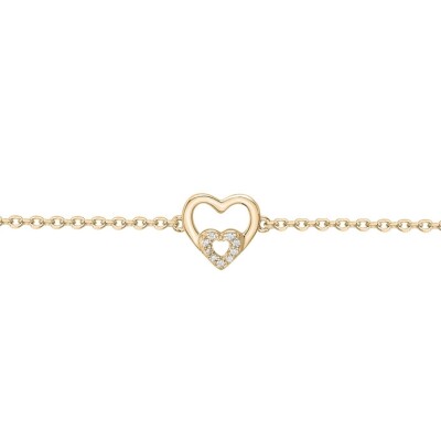 Bracelet en plaqué or et oxyde de zirconium, motif cœur