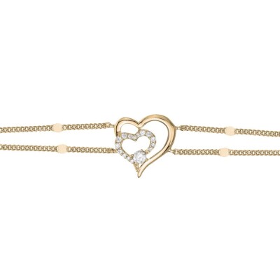 Bracelet en plaqué or et oxyde de zirconium, motif cœur