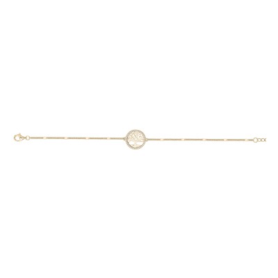 Bracelet en plaqué or et oxyde de zirconium, arbre de vie