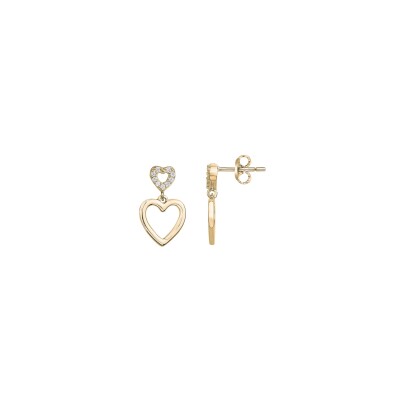 Boucles d'oreilles en plaqué or et oxydes de zirconium, motif cœur